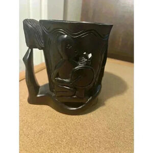 Hand carved Wooden Back Cup Artisan Lady Music House Decor
